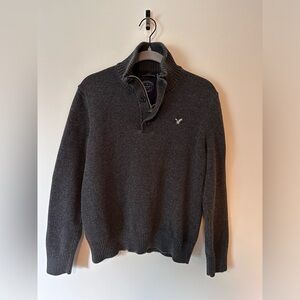 American Eagle 1/4 Zip Sweater Mens Large Gray Long Sleeve Knit Button Cotton